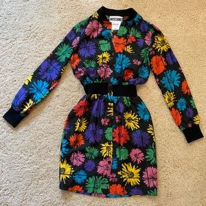Silk dress, Moschino, size 38 / US2, Black Flowers